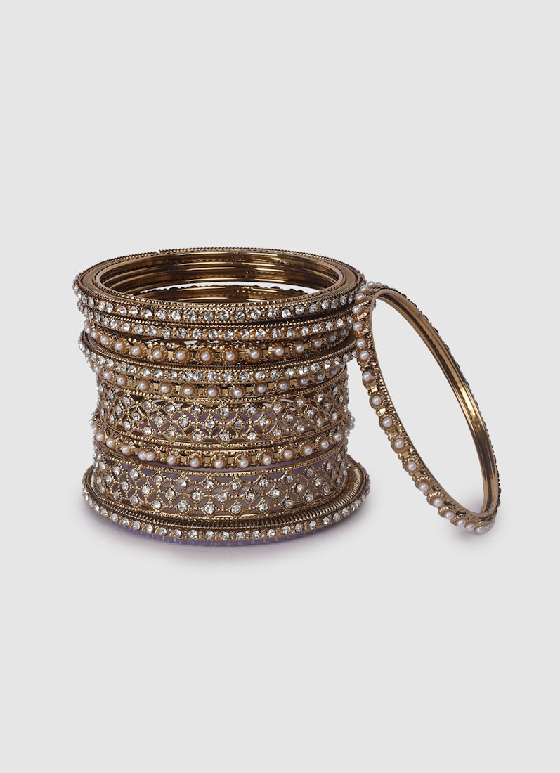 Womens Gold Multiple Kadha Mixed Bangle Set