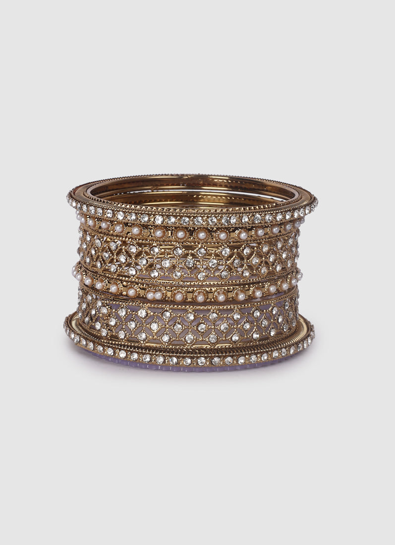 Womens Gold Multiple Kadha Mixed Bangle Set