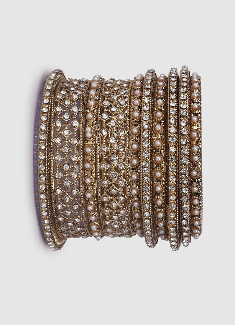 Womens Gold Multiple Kadha Mixed Bangle Set