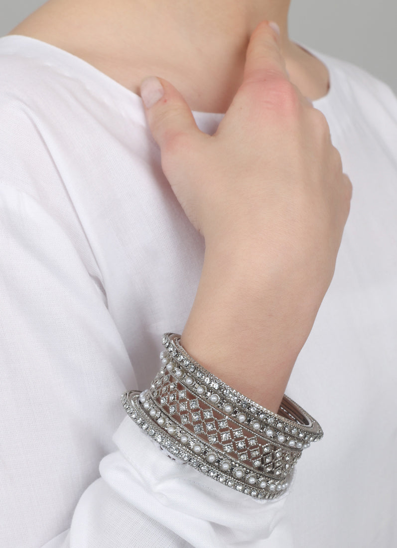 Womens Silver Multiple Kadha Mixed Bangle Set