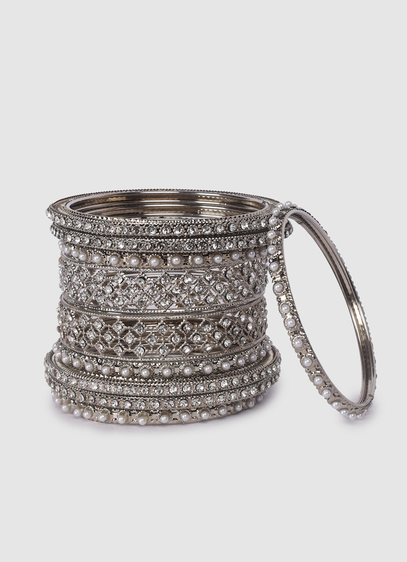Womens Silver Multiple Kadha Mixed Bangle Set