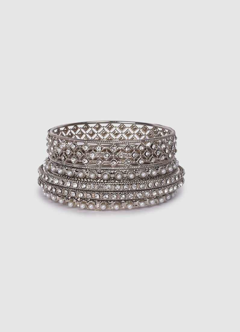 Womens Silver Multiple Kadha Mixed Bangle Set