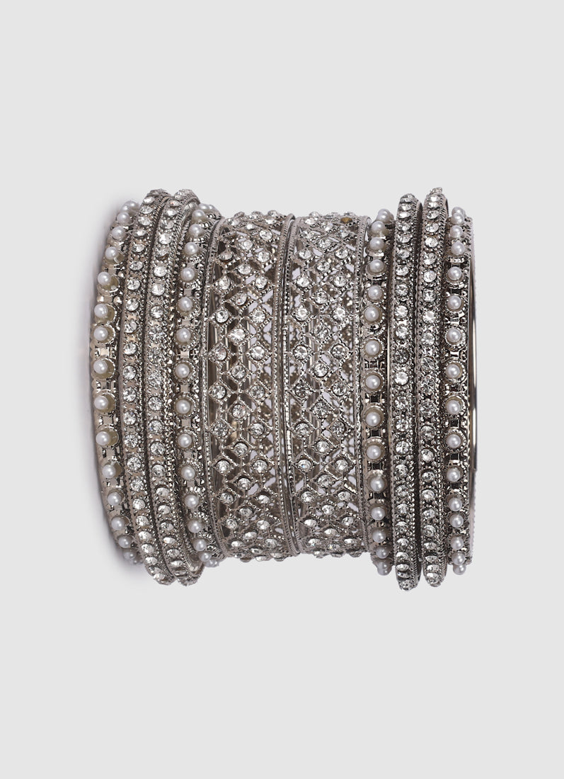 Womens Silver Multiple Kadha Mixed Bangle Set
