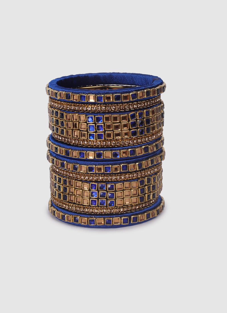 Royal Blue Threadwork Bangle Set with Square Stones
