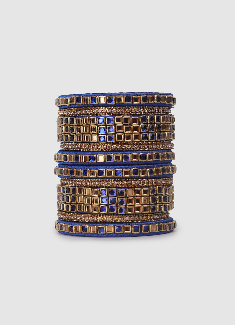 Womens Blue Mixed Thread Bangle Set
