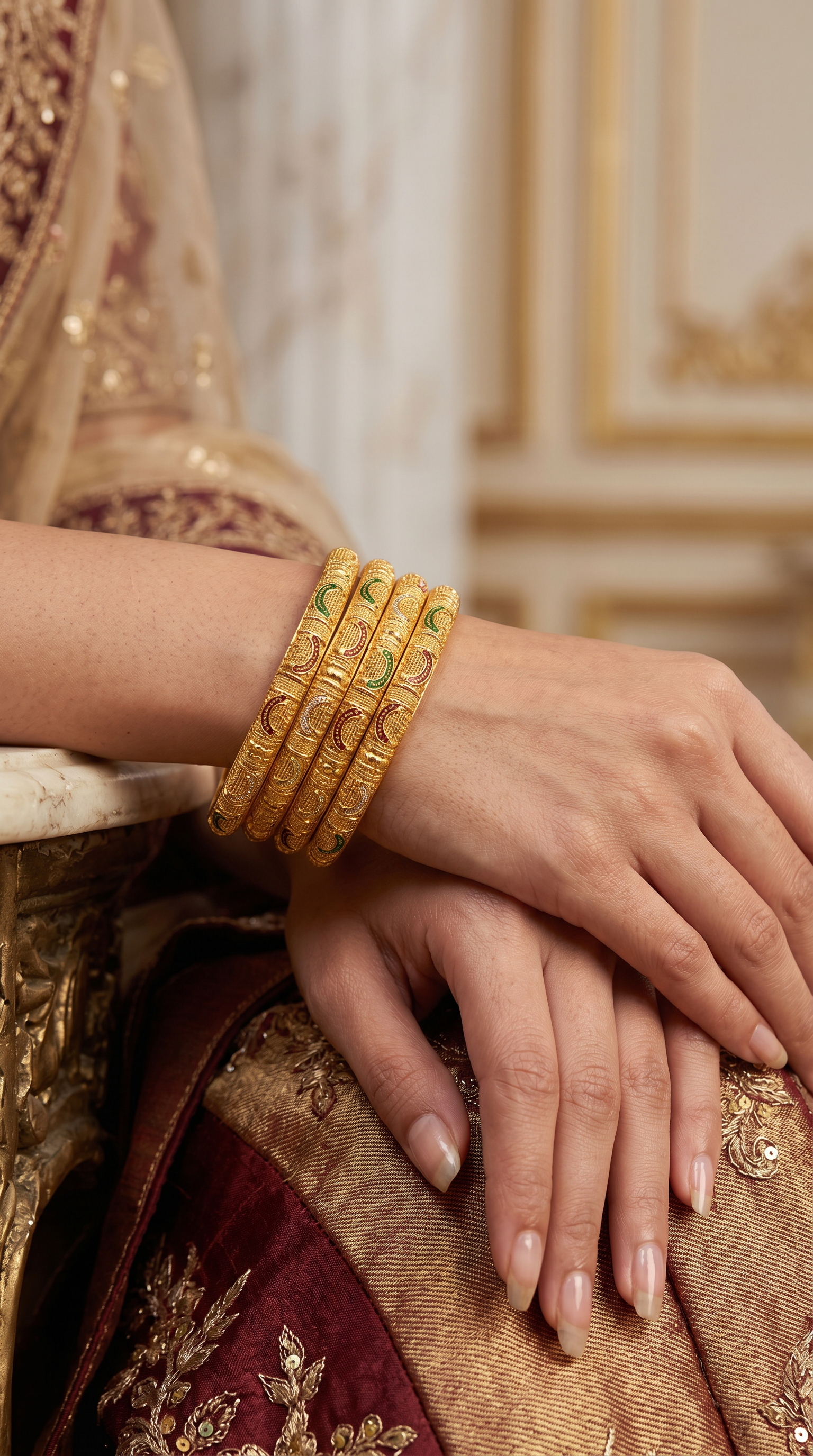Gold Menakari 4pc Bangle Set