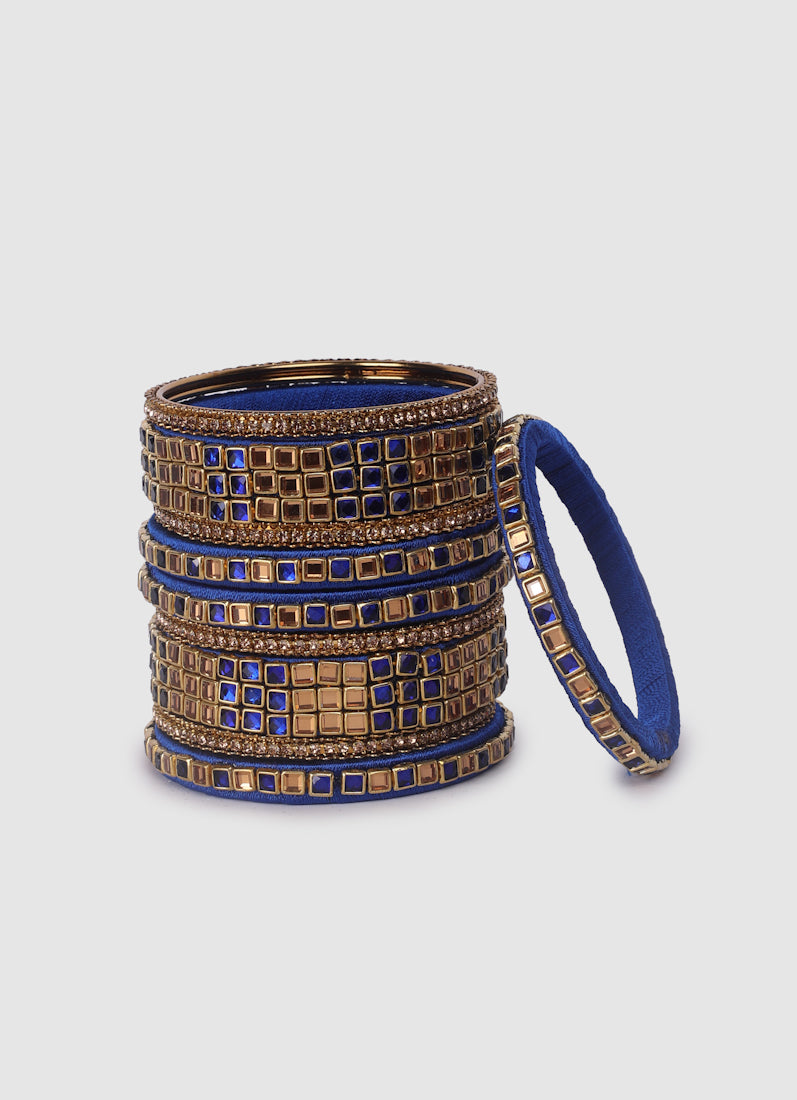 Royal Blue Threadwork Bangle Set with Square Stones