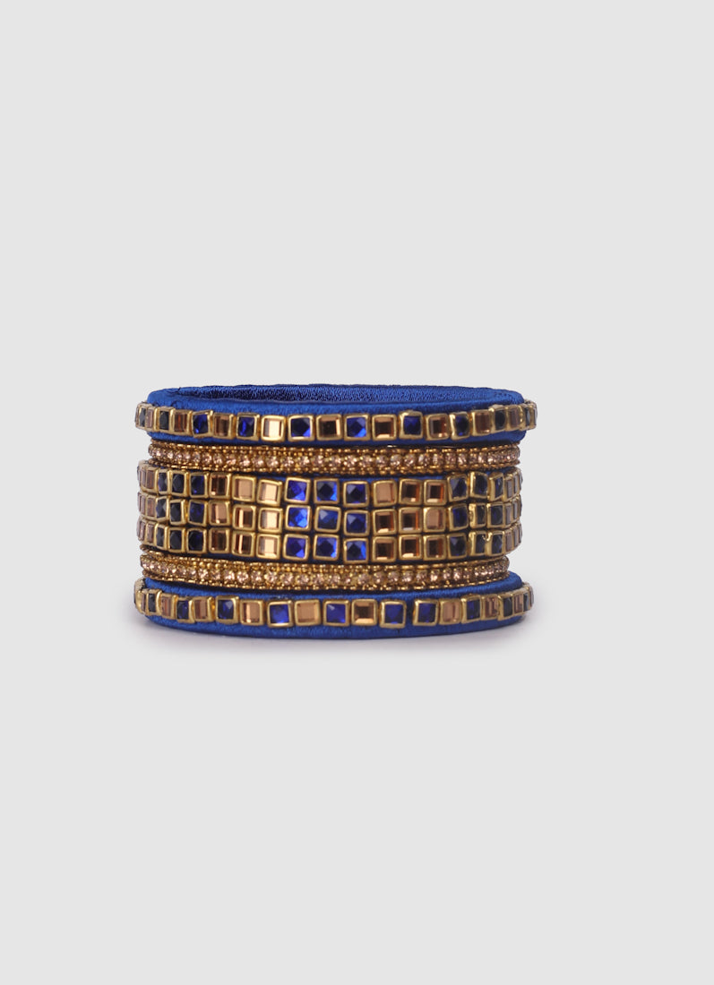 Royal Blue Threadwork Bangle Set with Square Stones