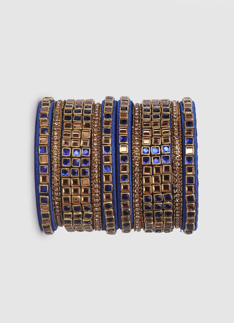 Royal Blue Threadwork Bangle Set with Square Stones