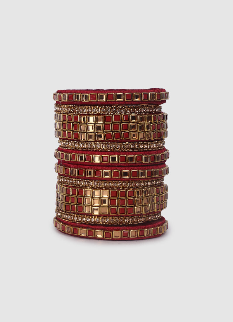 Womens Maroon Mixed Thread Bangle Set