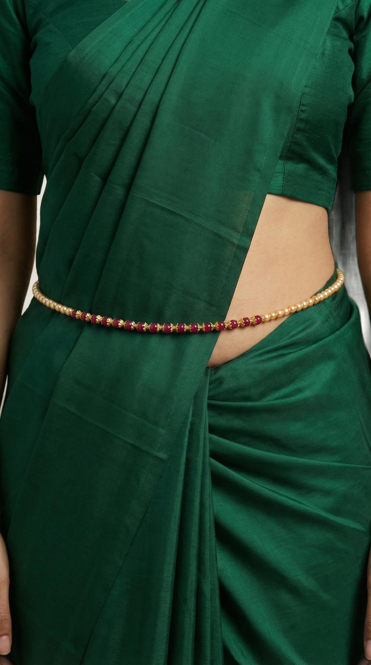 Maroon Saree Belt with Pearls | Elegant Bridal Kamarbandh