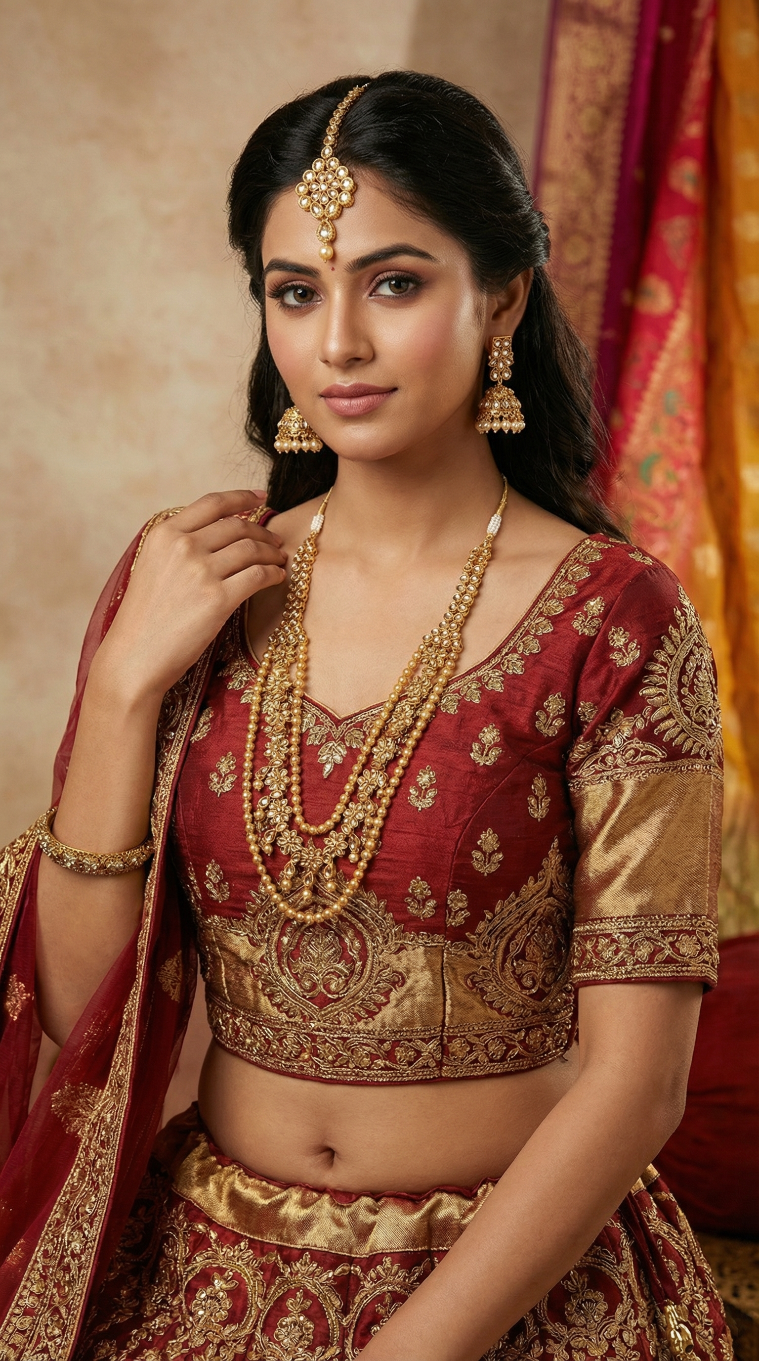 Stunning 3-Tier Gold Kundan Necklace Set