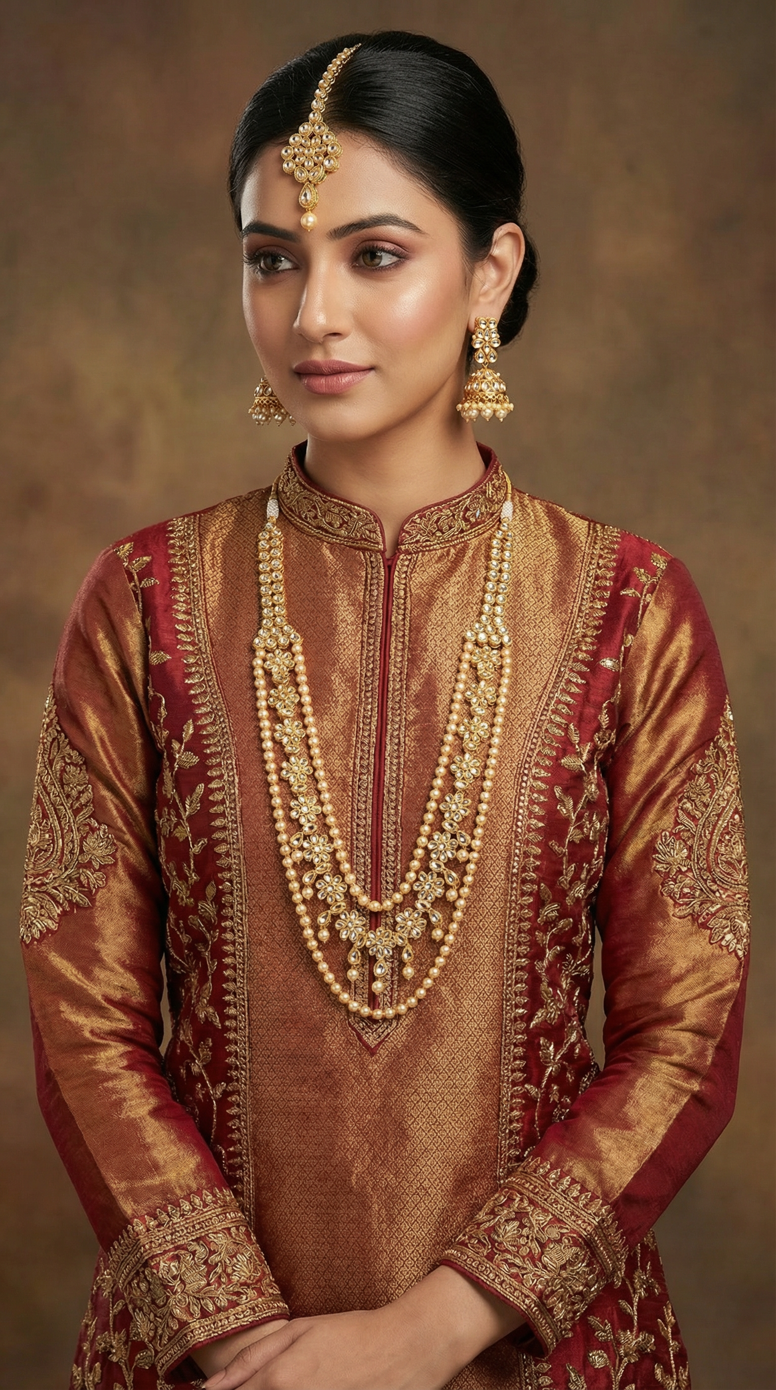Stunning 3-Tier Gold Kundan Necklace Set