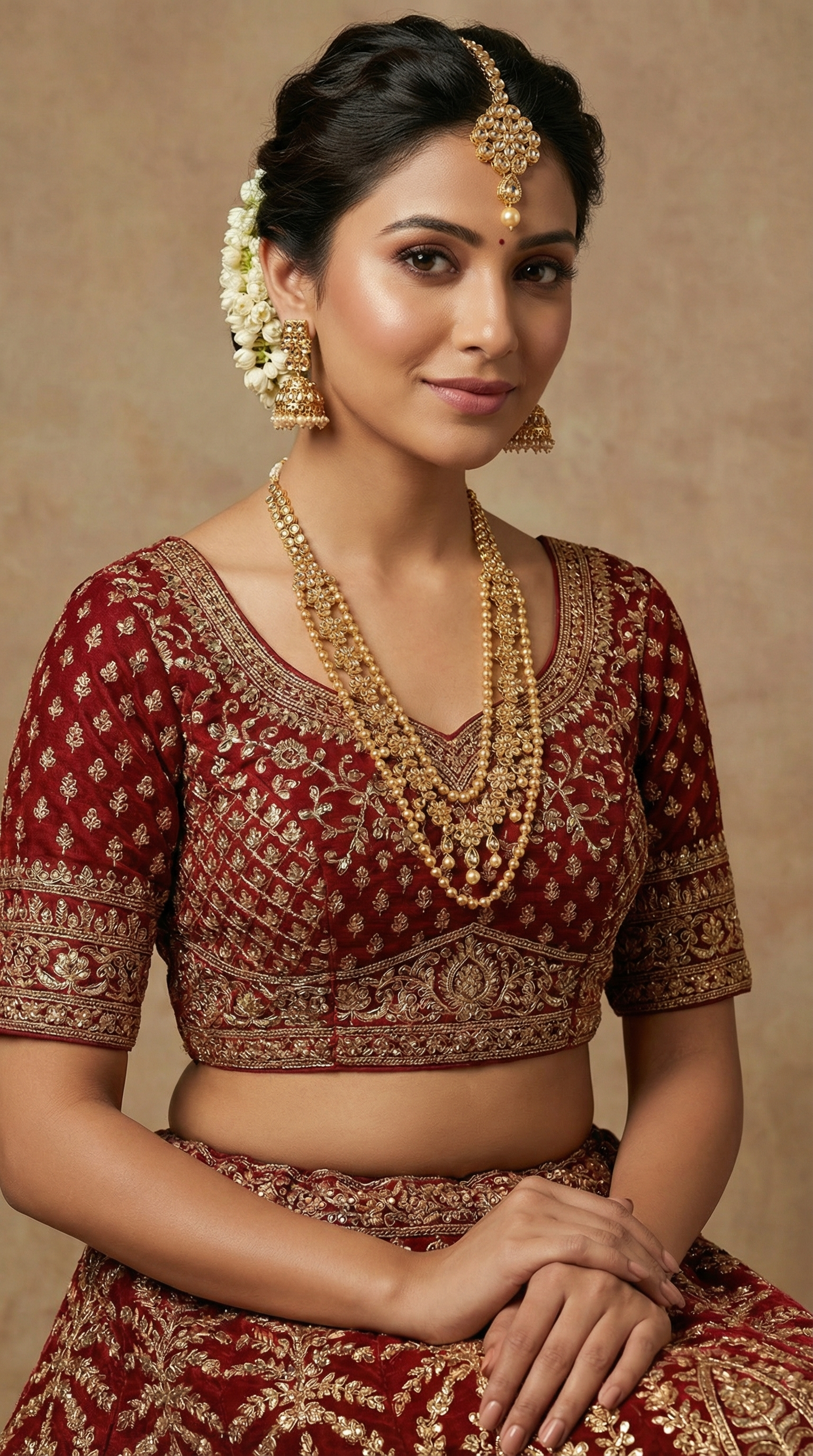 Stunning 3-Tier Gold Kundan Necklace Set