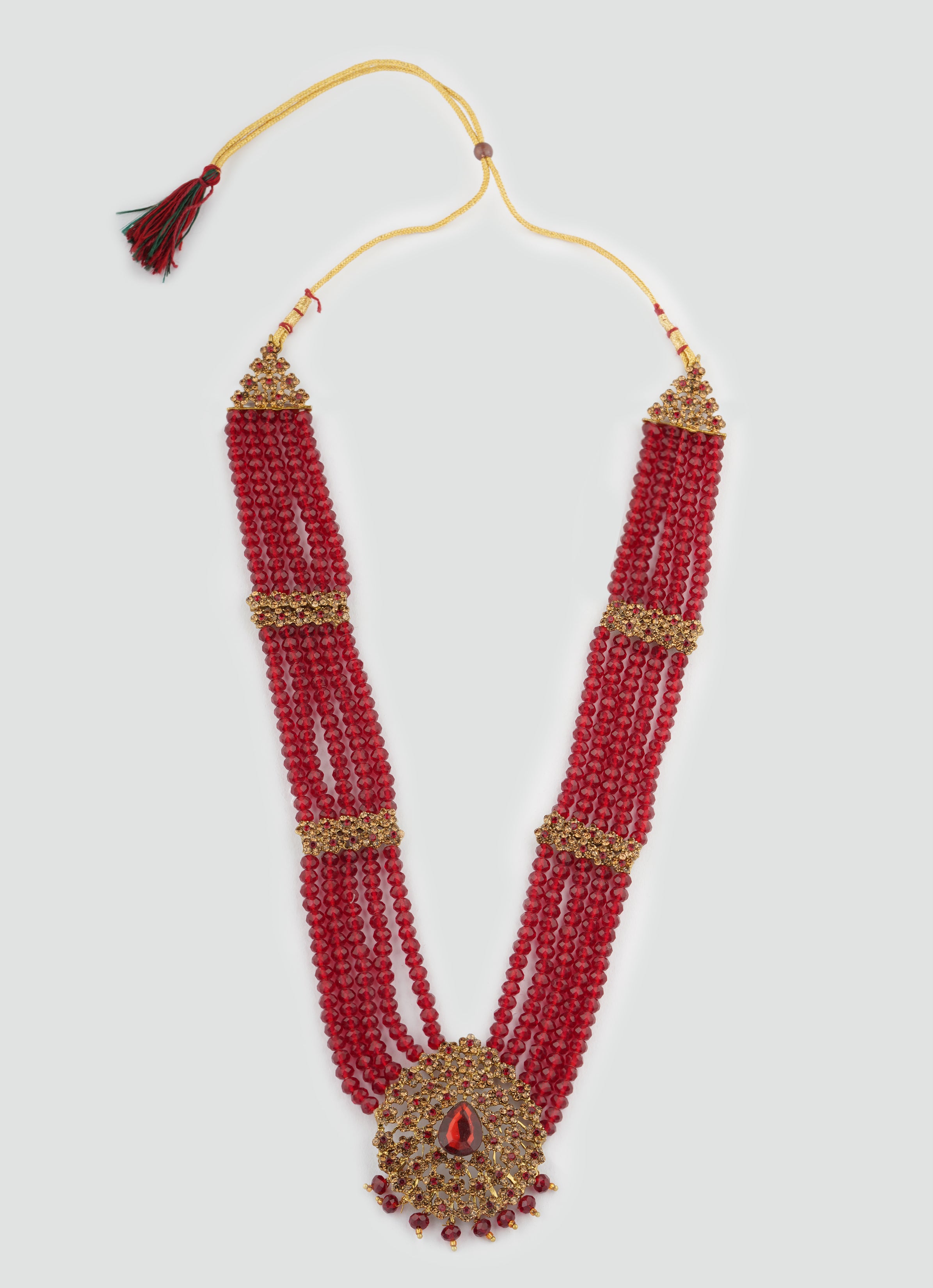 Gold Diamante Bridal Jewelry Set with Maroon Crystal Beads - Complete Wedding Set