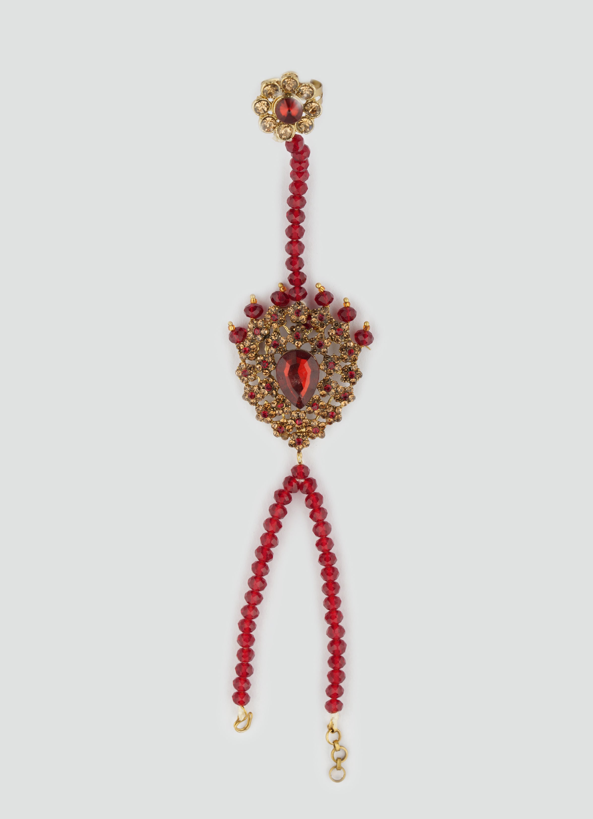 Gold Diamante Bridal Jewelry Set with Maroon Crystal Beads - Complete Wedding Set