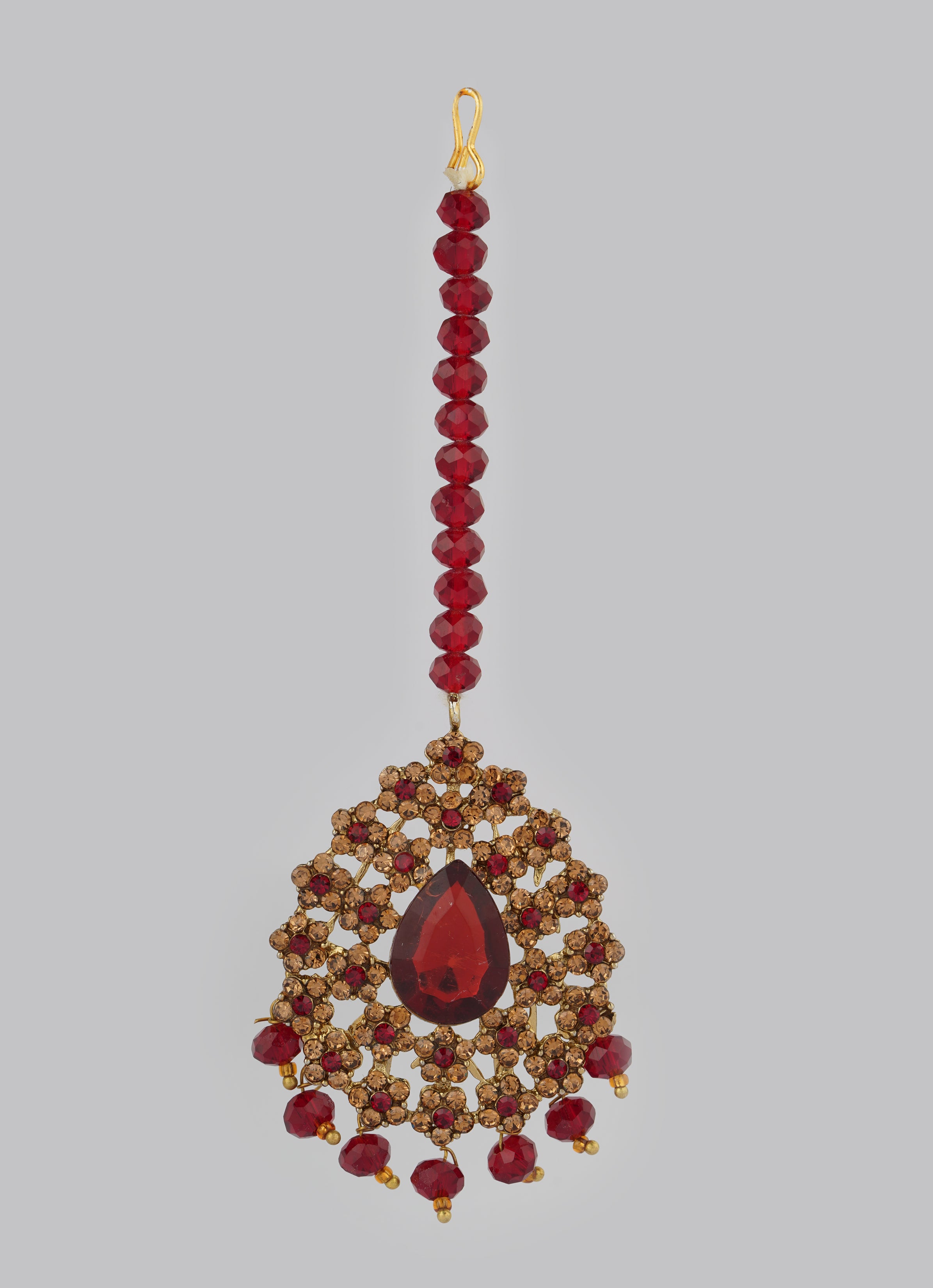 Gold Diamante Bridal Jewelry Set with Maroon Crystal Beads - Complete Wedding Set