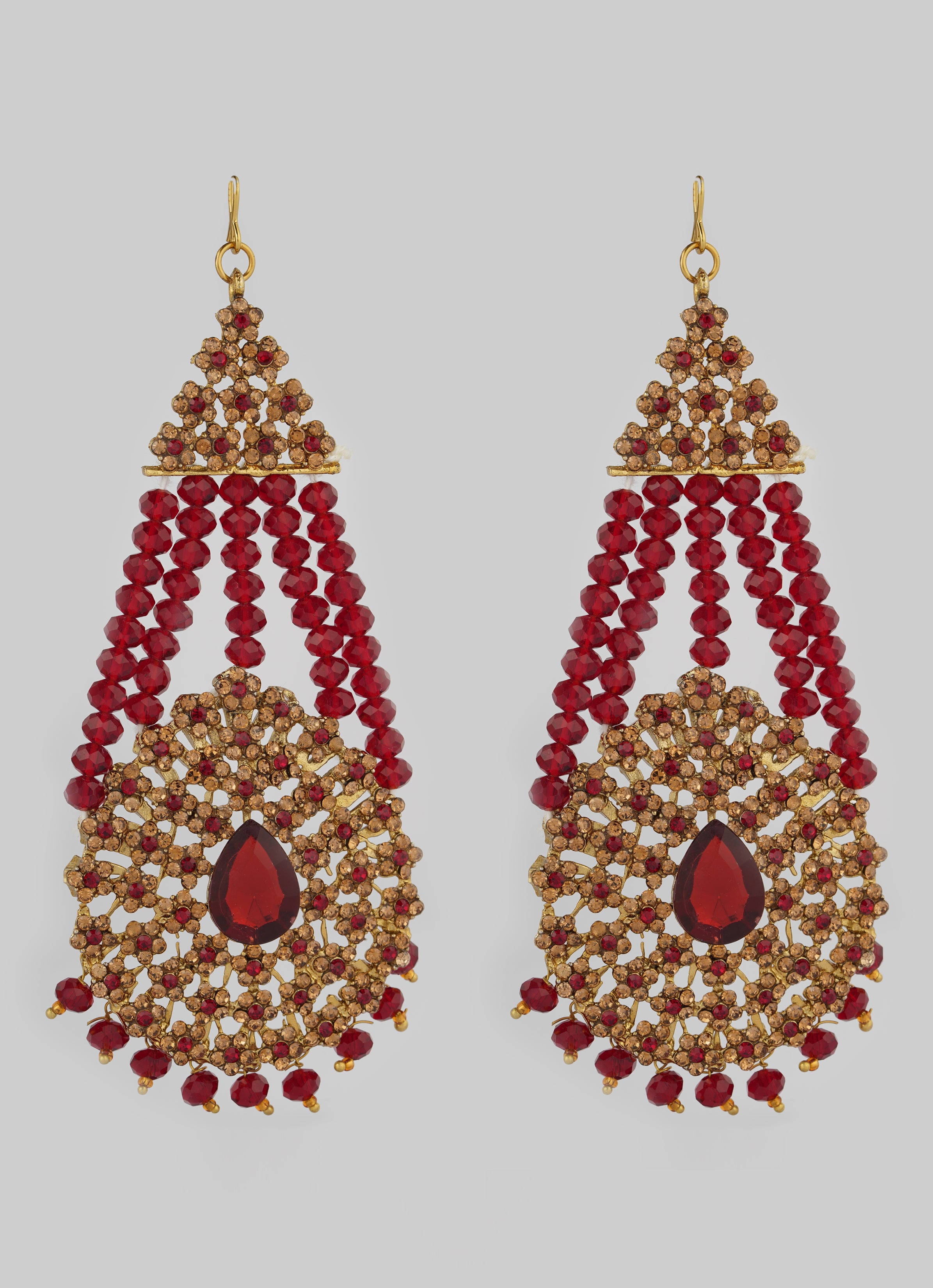 Gold Diamante Bridal Jewelry Set with Maroon Crystal Beads - Complete Wedding Set