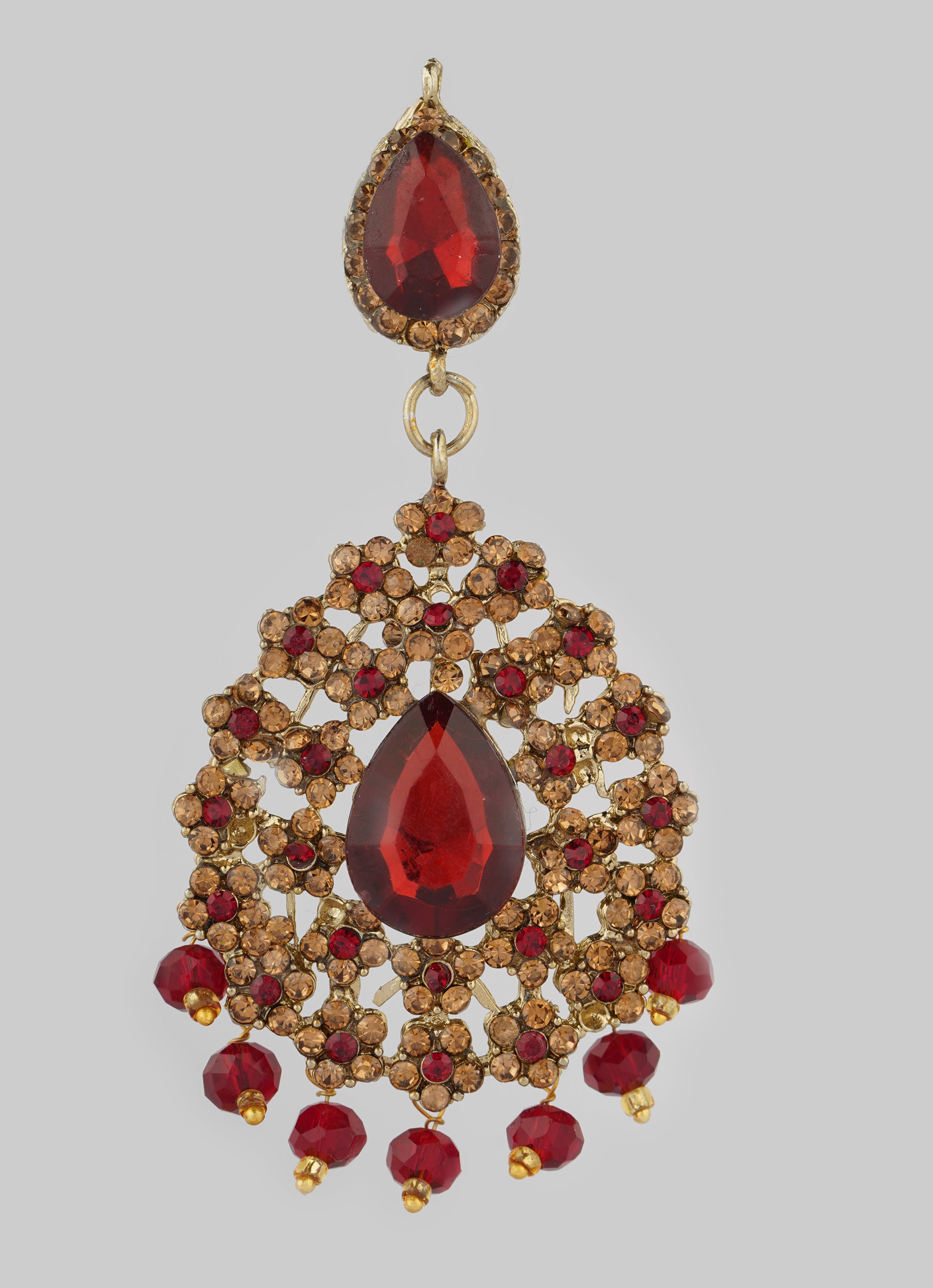 Gold Diamante Bridal Jewelry Set with Maroon Crystal Beads - Complete Wedding Set