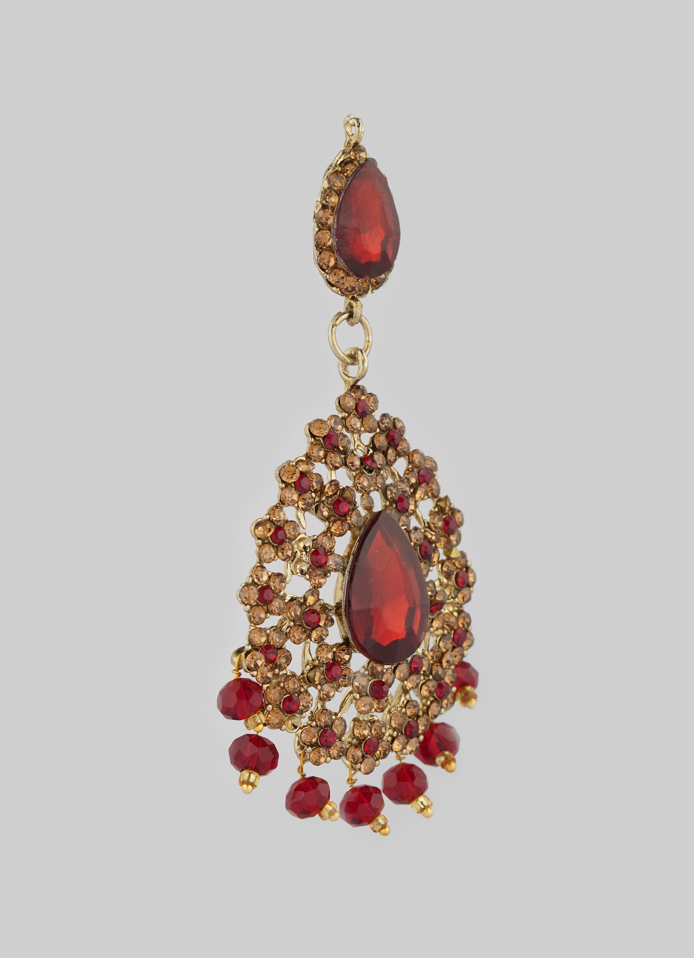 Gold Diamante Bridal Jewelry Set with Maroon Crystal Beads - Complete Wedding Set