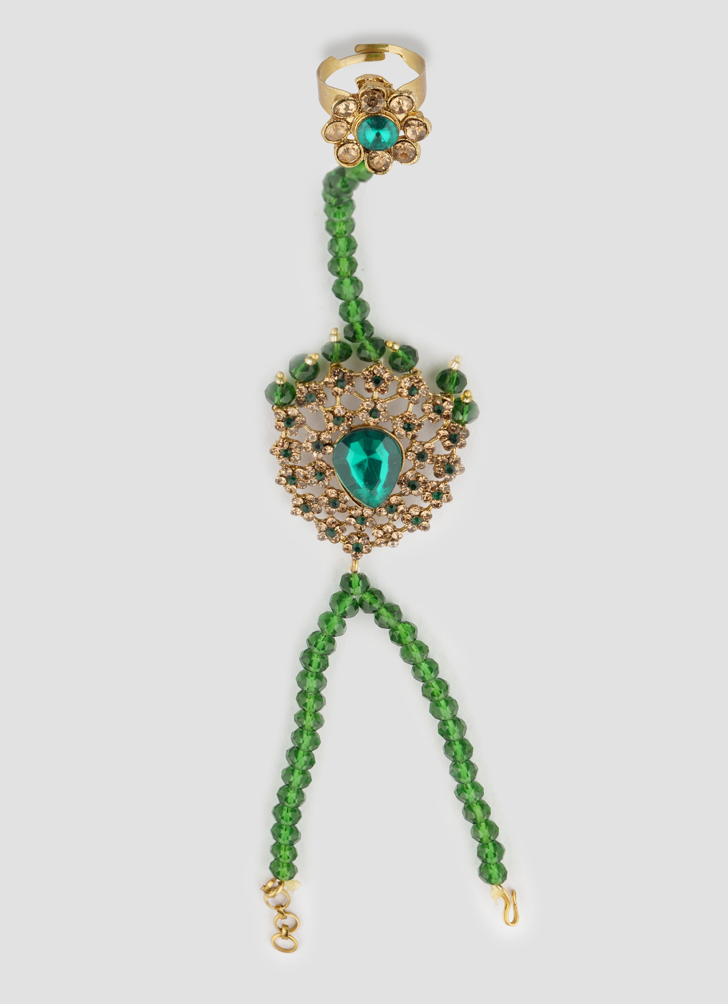 Gold Diamante Bridal Jewelry Set with Dark Green Crystal Beads - Complete Wedding Set
