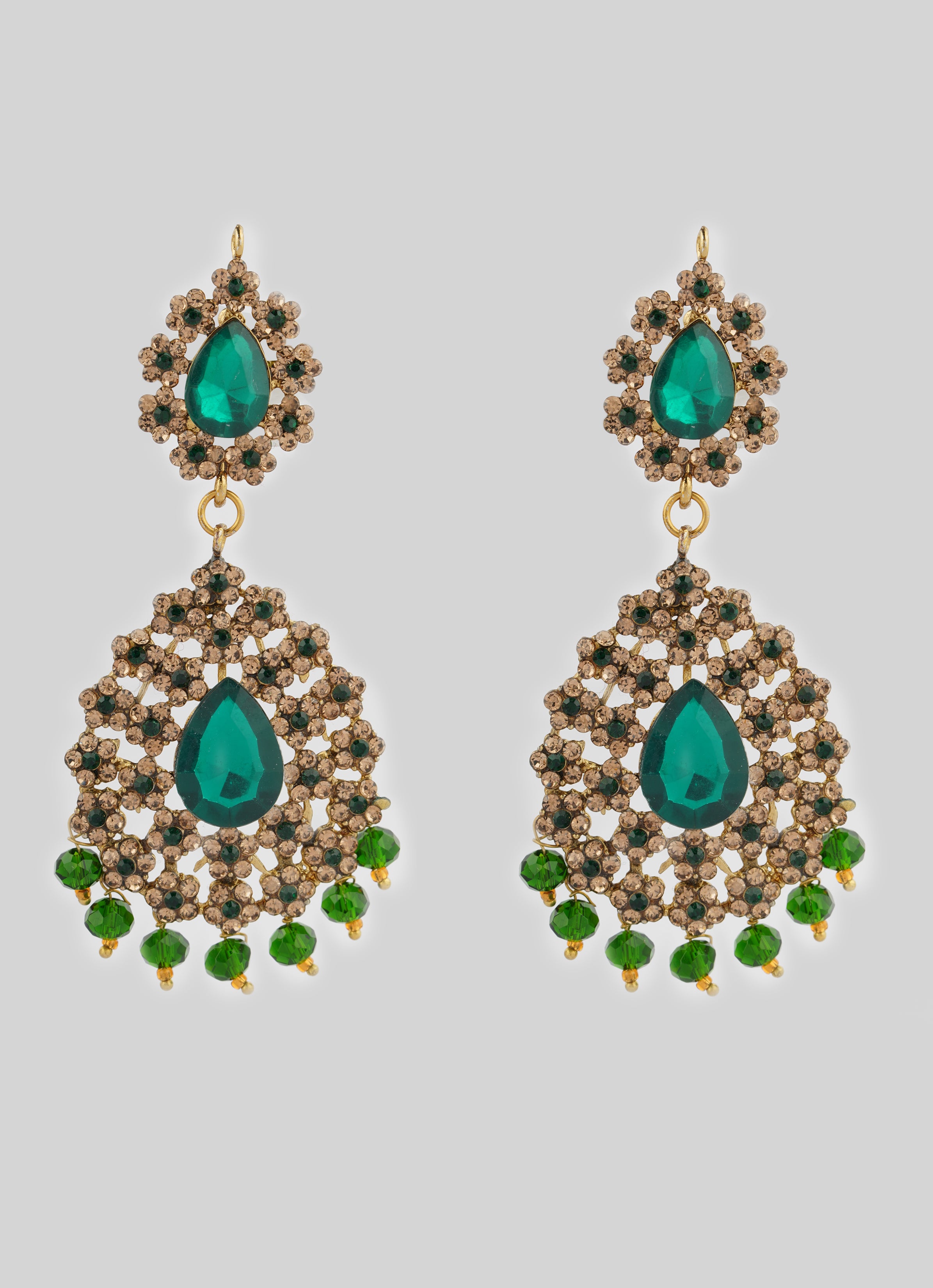 Gold Diamante Bridal Jewelry Set with Dark Green Crystal Beads - Complete Wedding Set