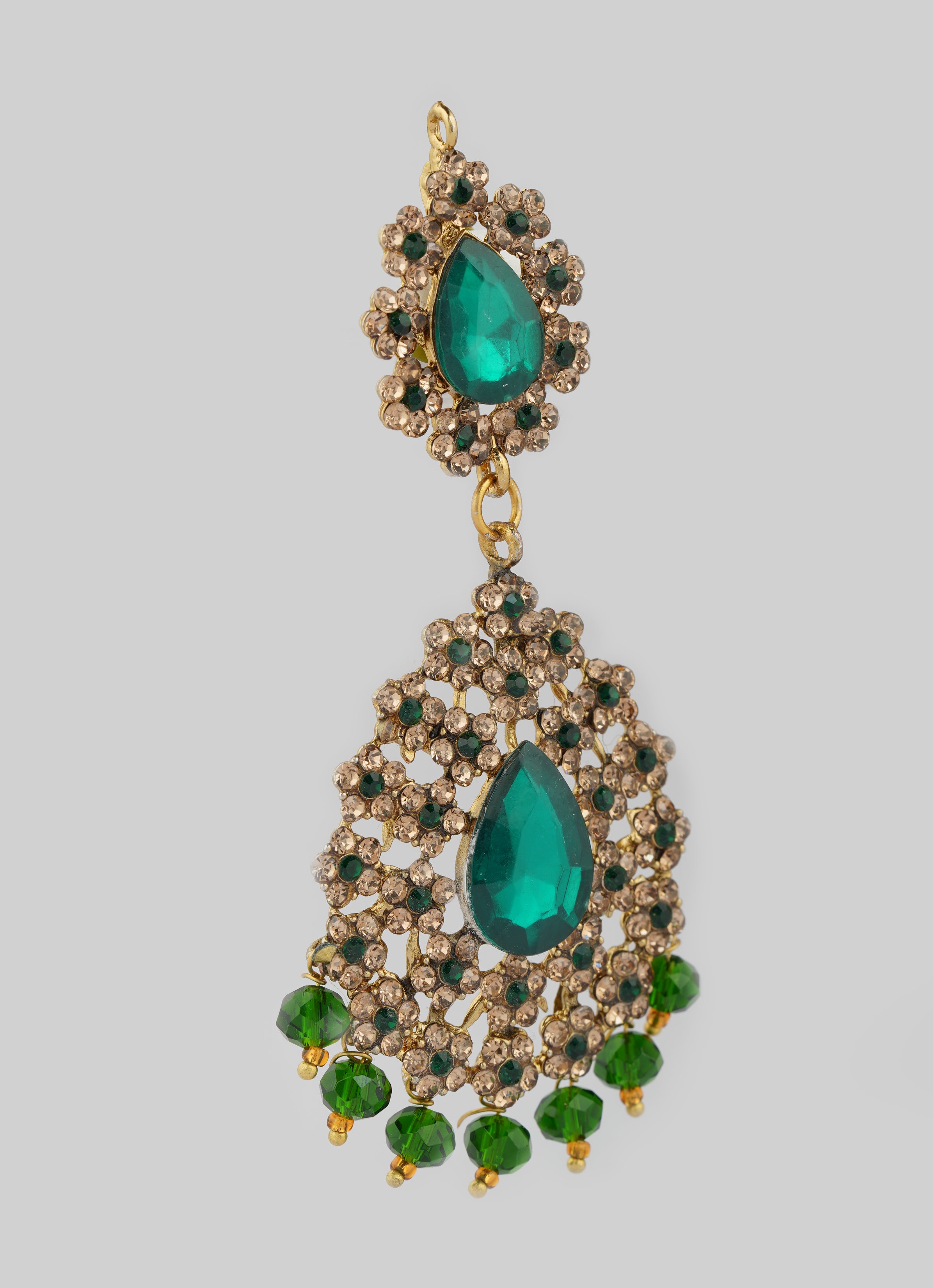 Gold Diamante Bridal Jewelry Set with Dark Green Crystal Beads - Complete Wedding Set