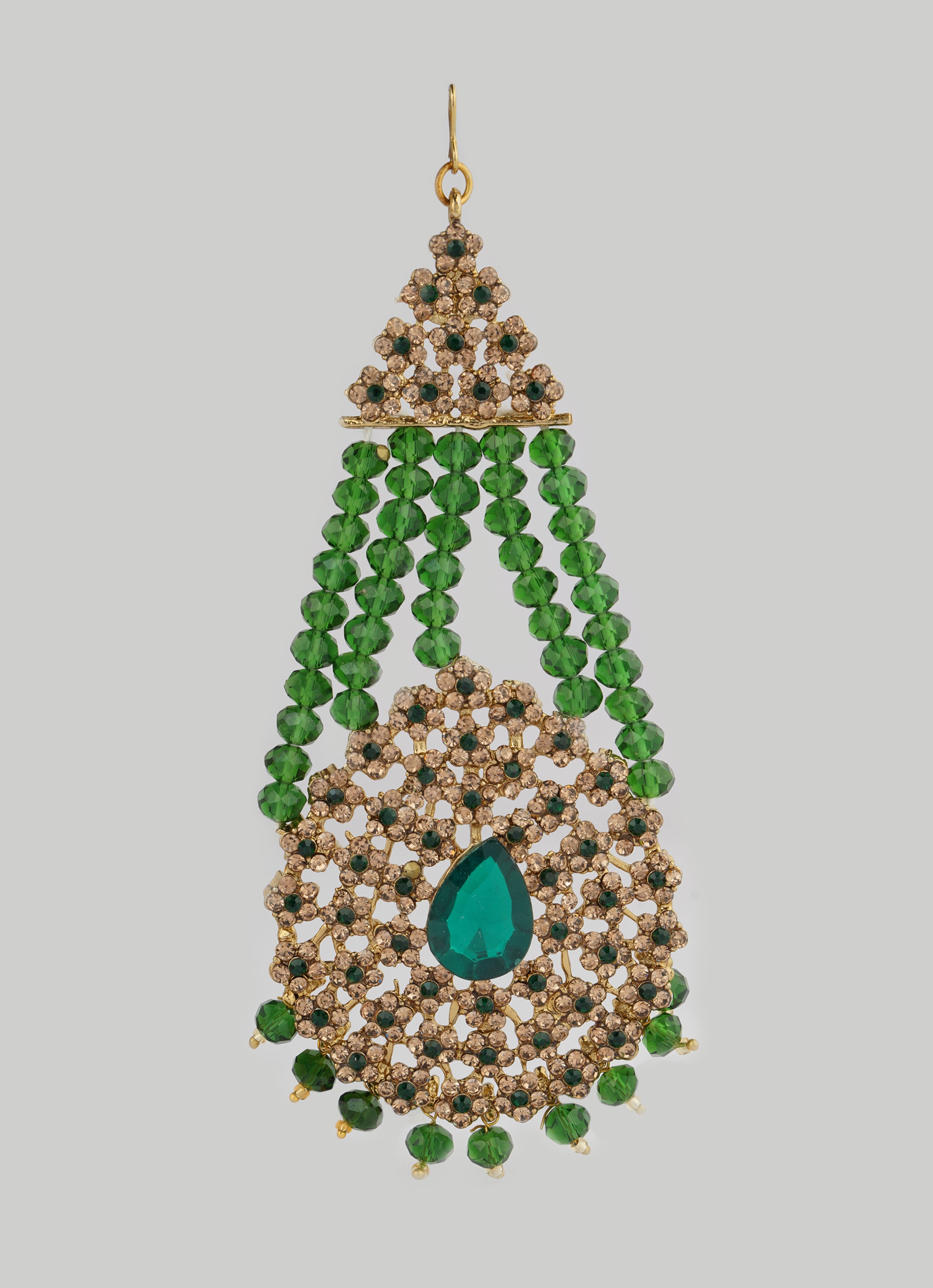Gold Diamante Bridal Jewelry Set with Dark Green Crystal Beads - Complete Wedding Set
