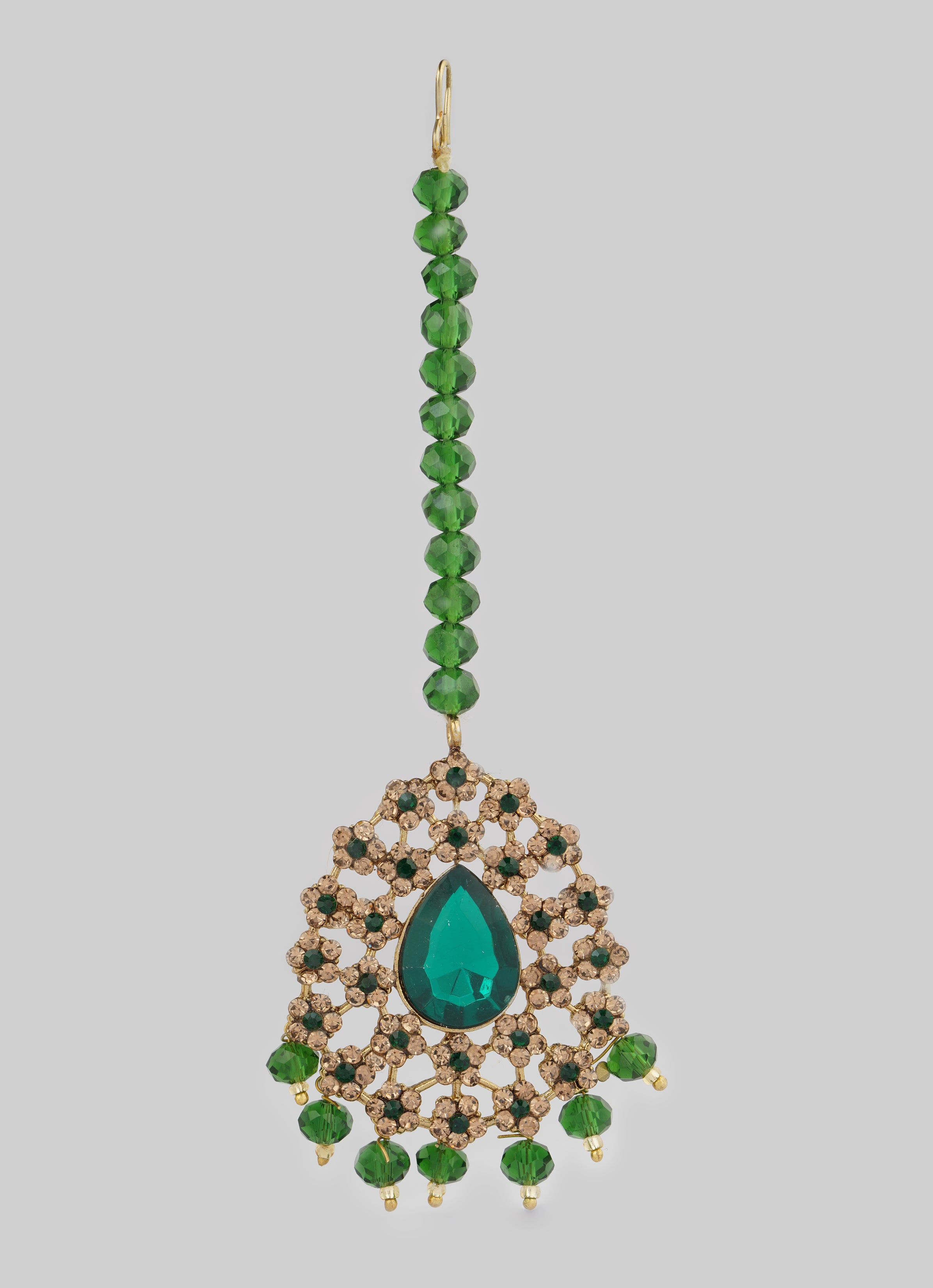 Gold Diamante Bridal Jewelry Set with Dark Green Crystal Beads - Complete Wedding Set