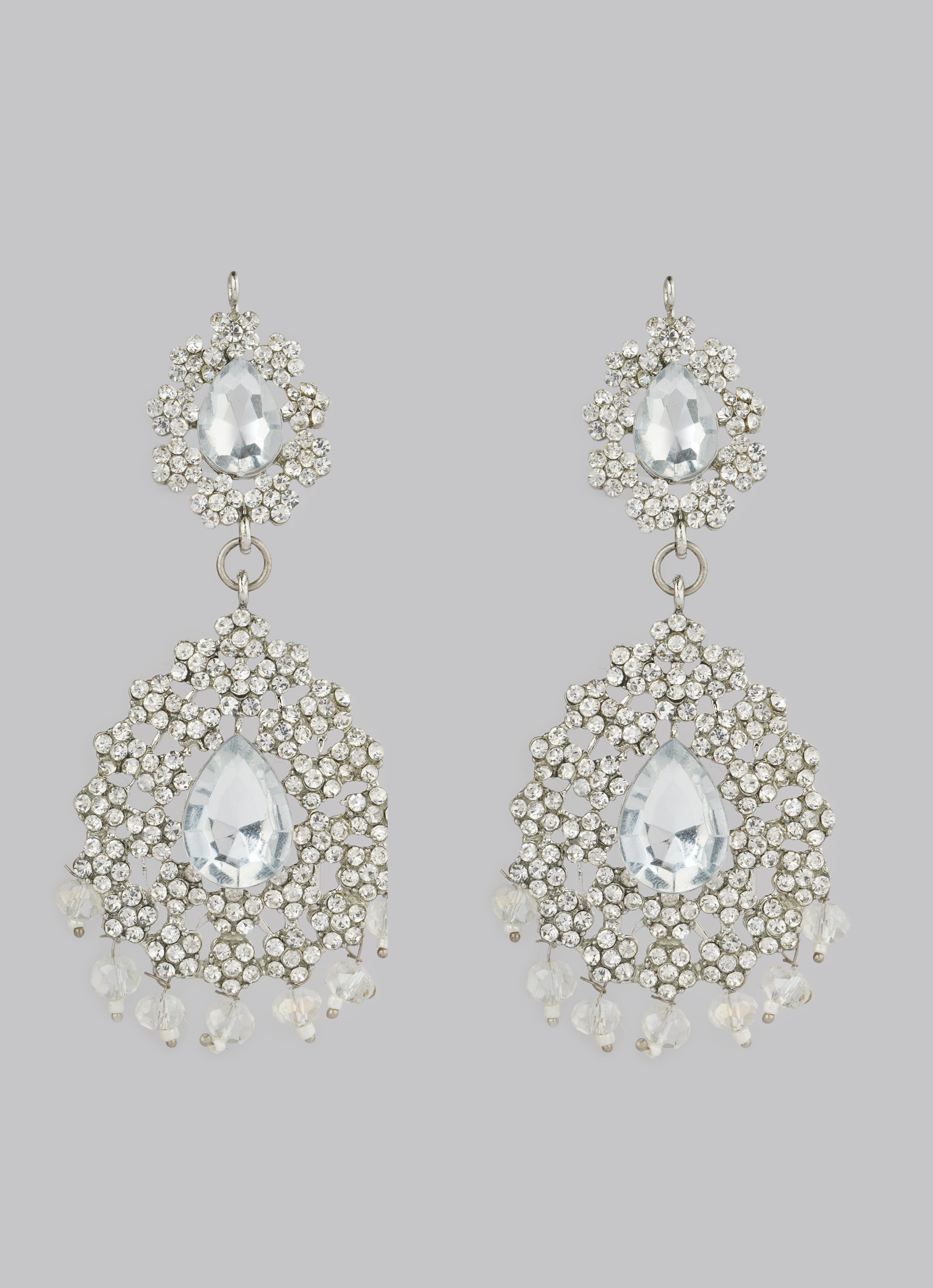 Silver Crystal Stone Bead Necklace Set