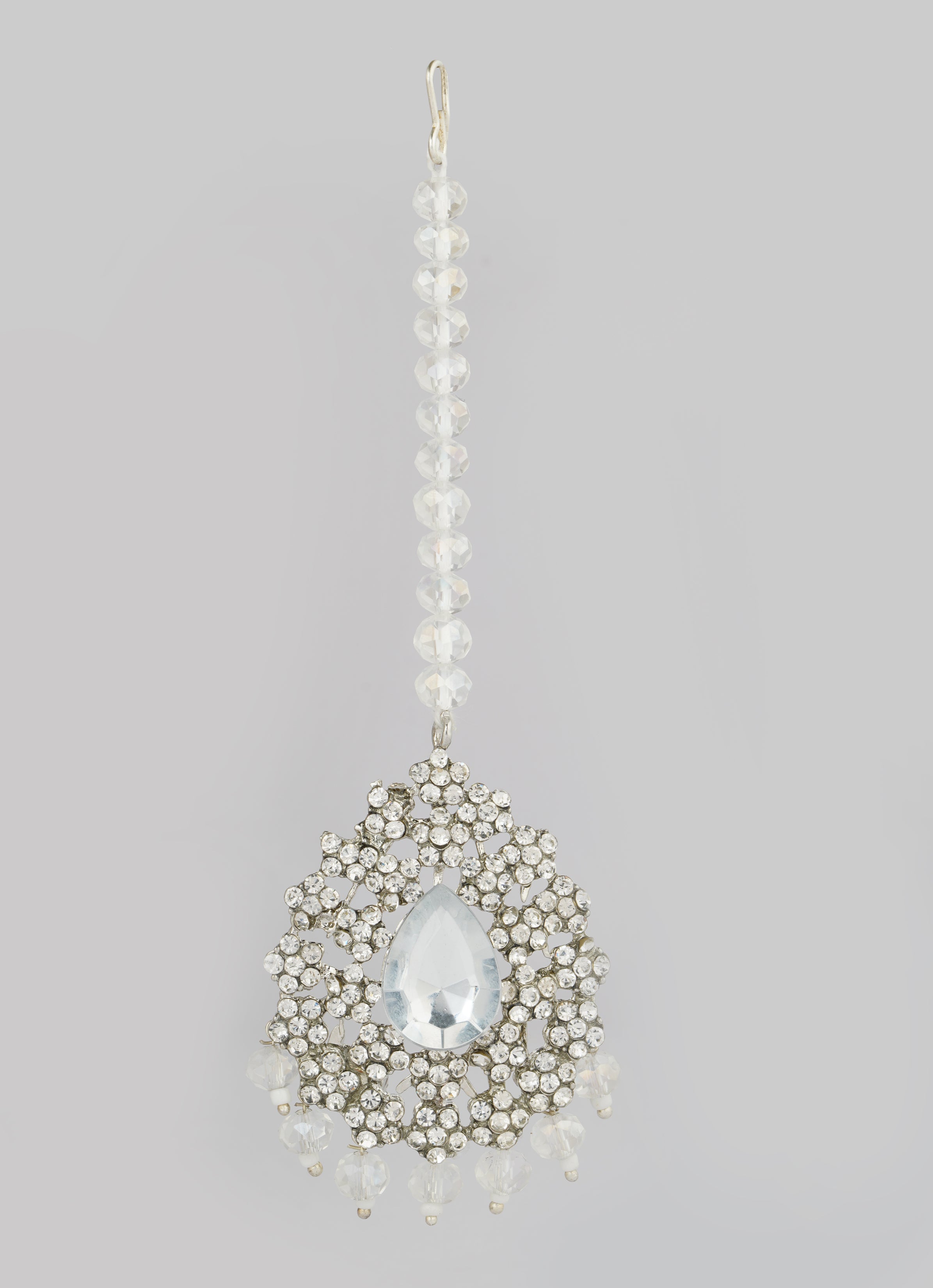 Silver Crystal Stone Bead Necklace Set
