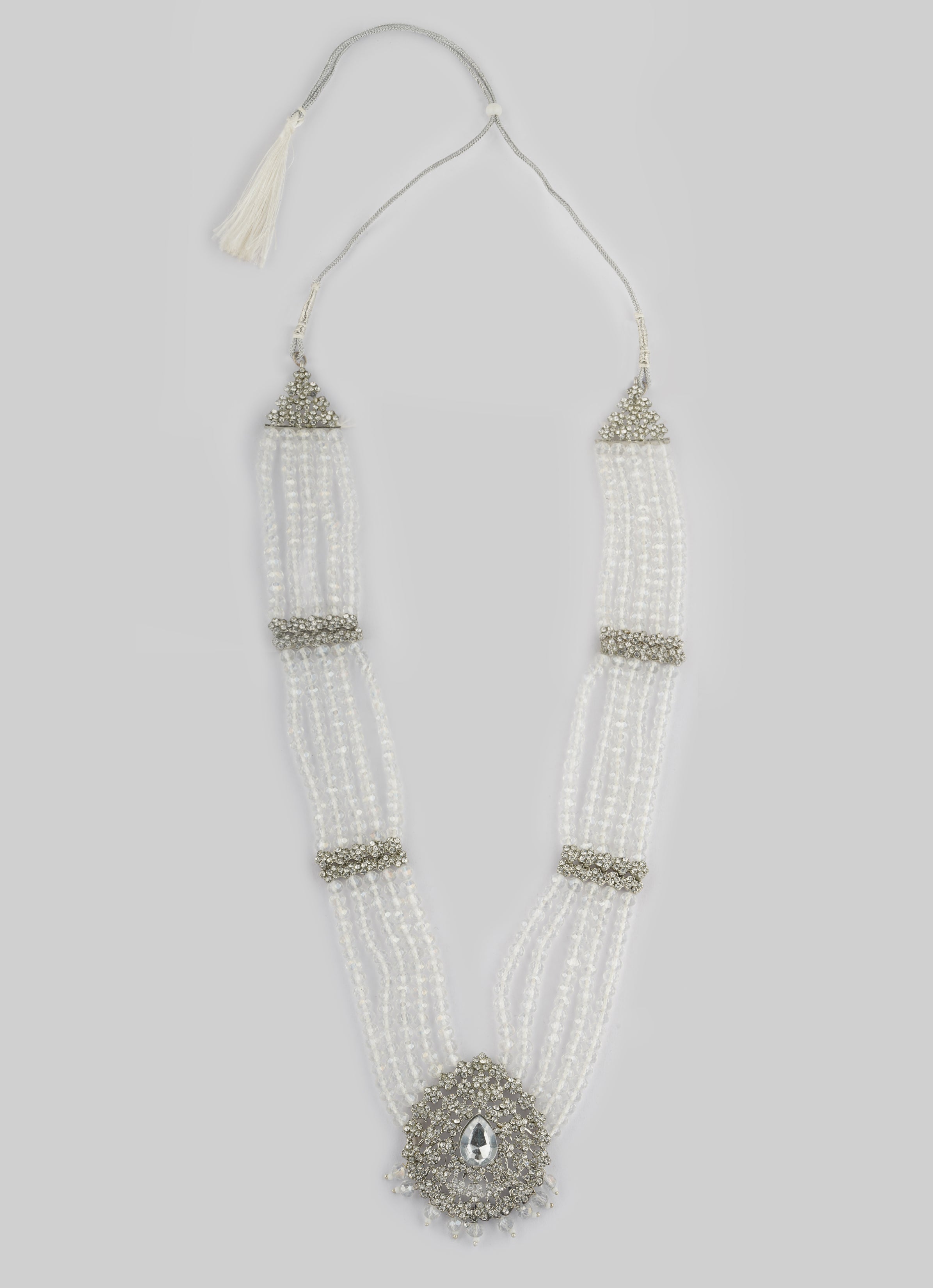 Silver Crystal Stone Bead Necklace Set