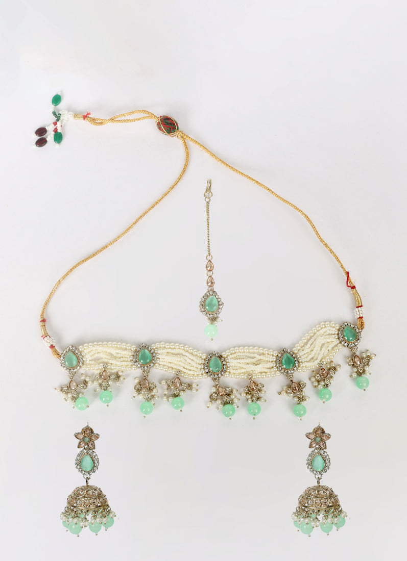 Mint Pearl Choker Necklace Set