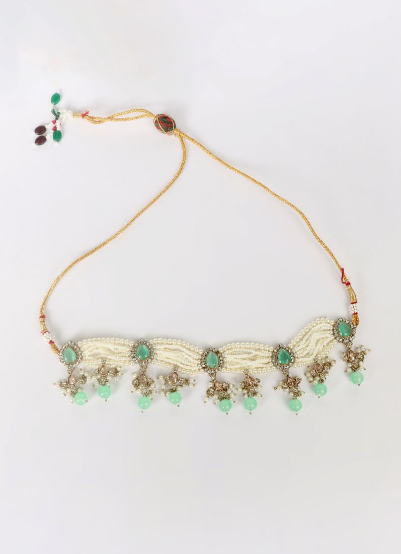 Mint Pearl Choker Necklace Set