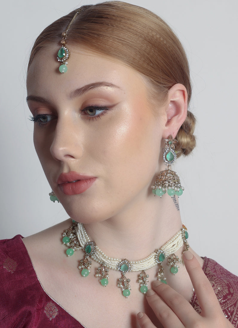 Mint Pearl Choker Necklace Set