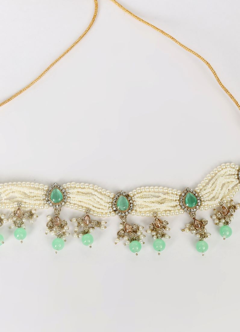 Mint Pearl Choker Necklace Set