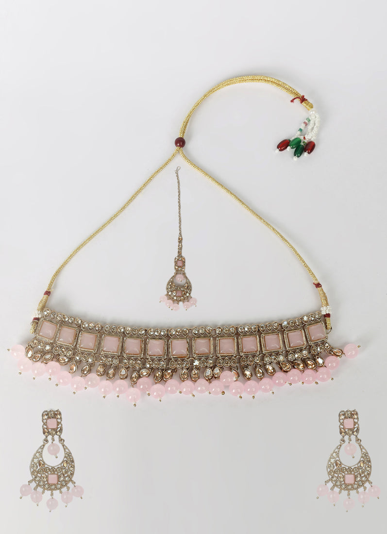 Pink Pearl Choker Necklace Set