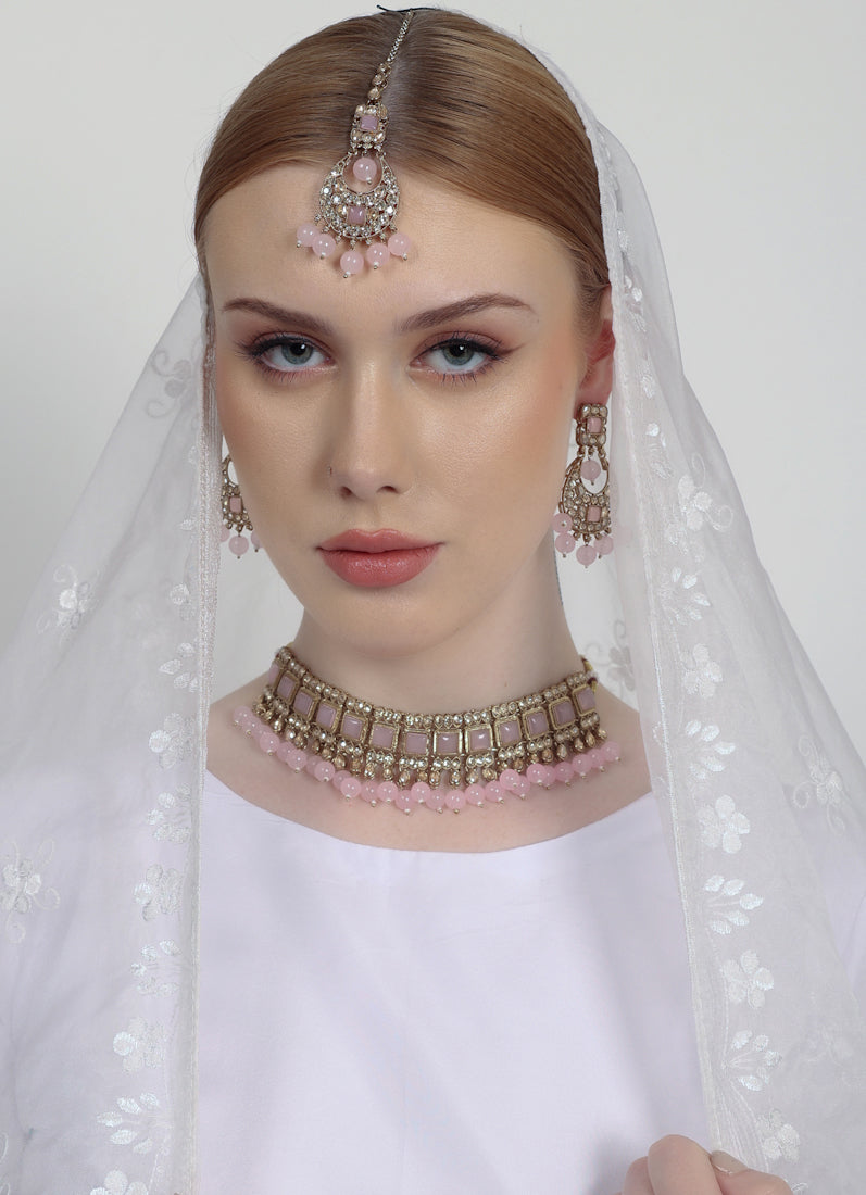 Pink Pearl Choker Necklace Set