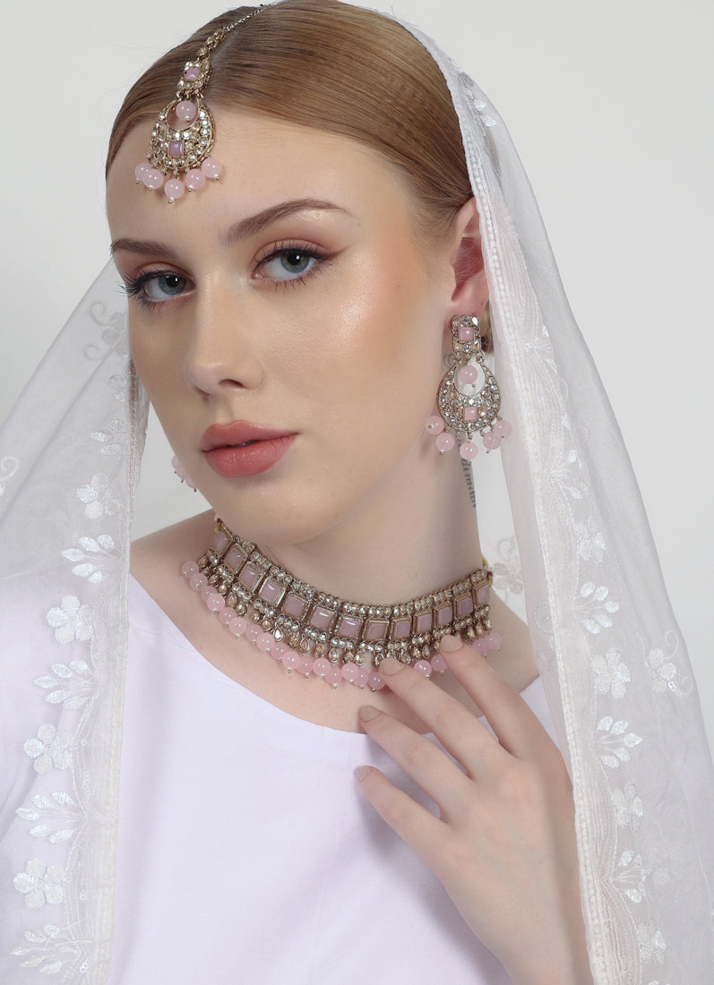 Pink Pearl Choker Necklace Set