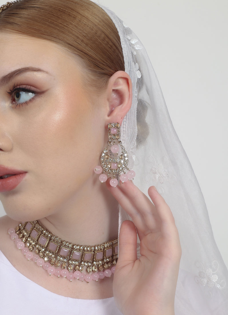 Pink Pearl Choker Necklace Set