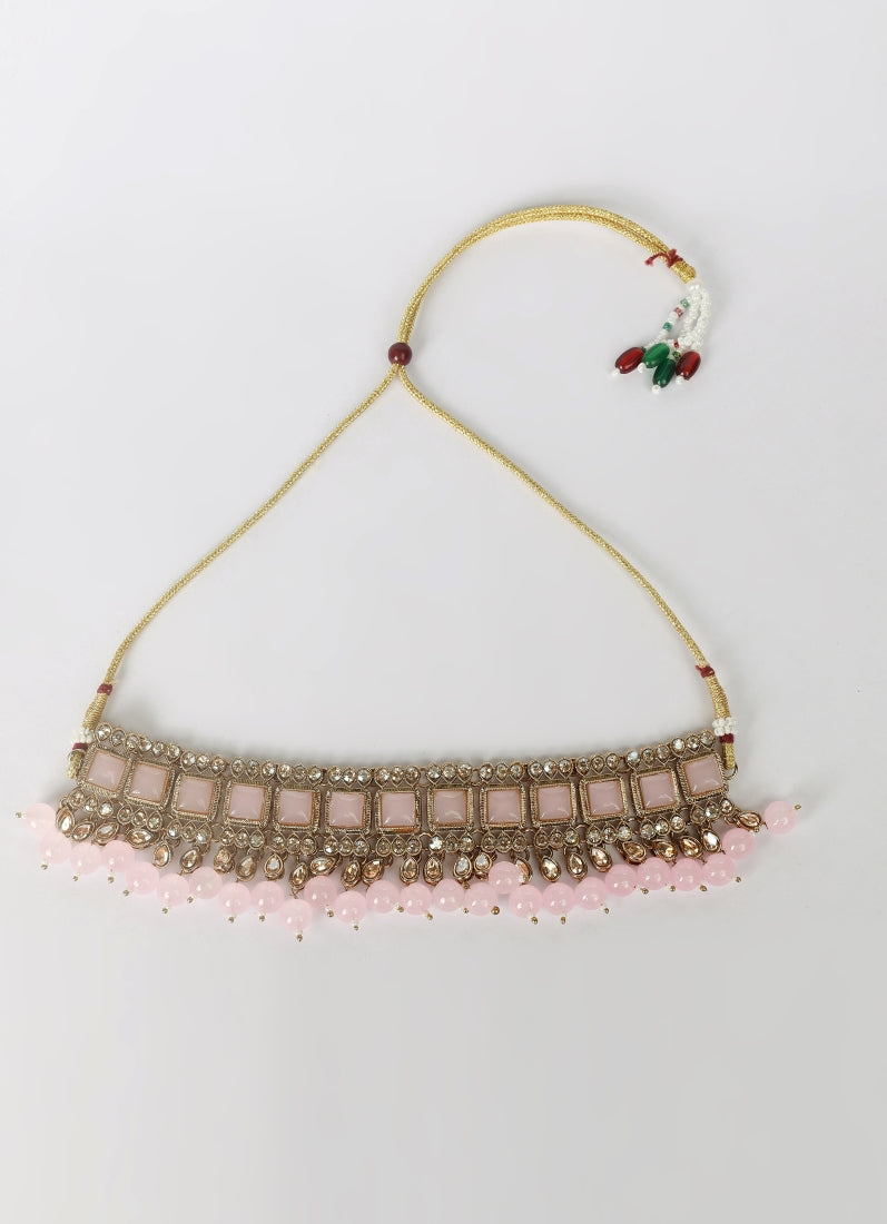 Pink Pearl Choker Necklace Set
