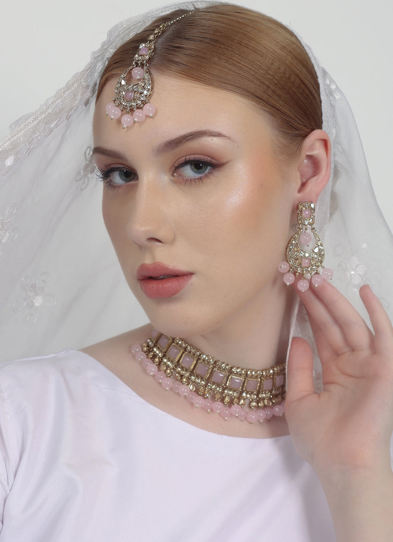 Pink Pearl Choker Necklace Set