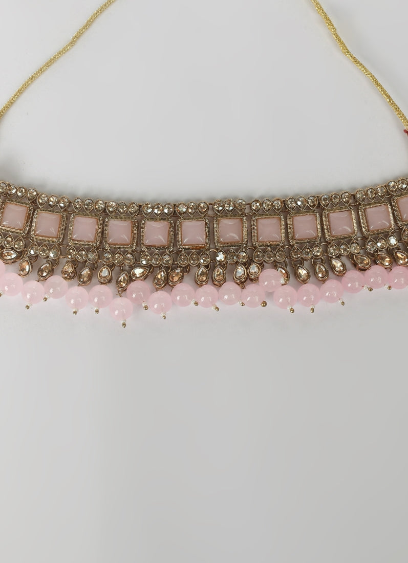 Pink Pearl Choker Necklace Set