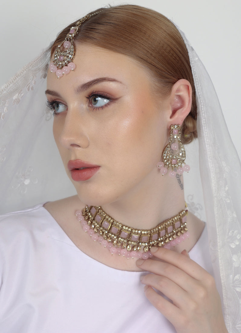 Pink Pearl Choker Necklace Set