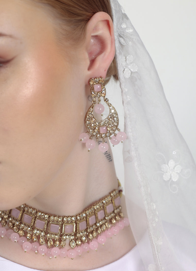 Pink Pearl Choker Necklace Set