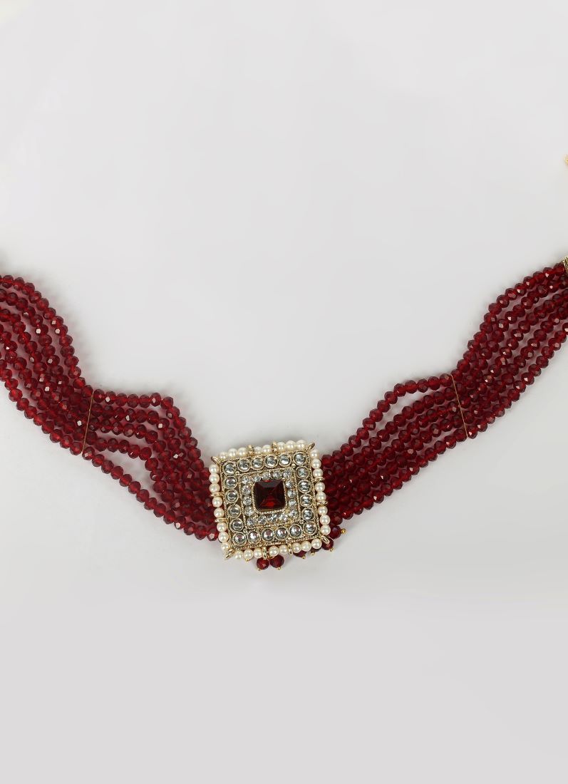 Maroon Crystal Chocker Set