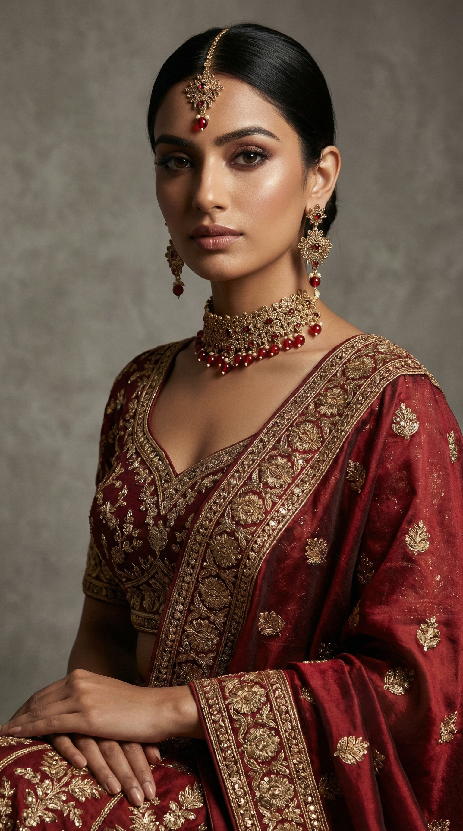 Maroon Antique Gold Choker Set