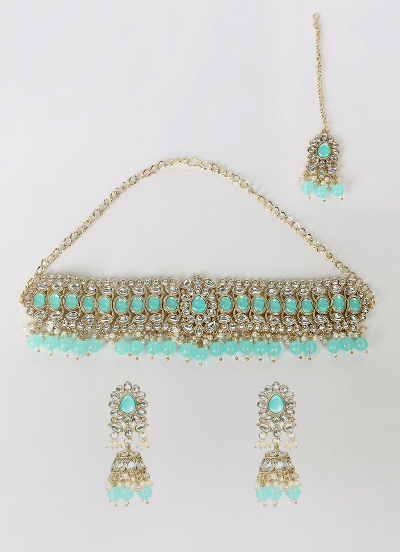 Light Sea Blue Kundan Choker Set