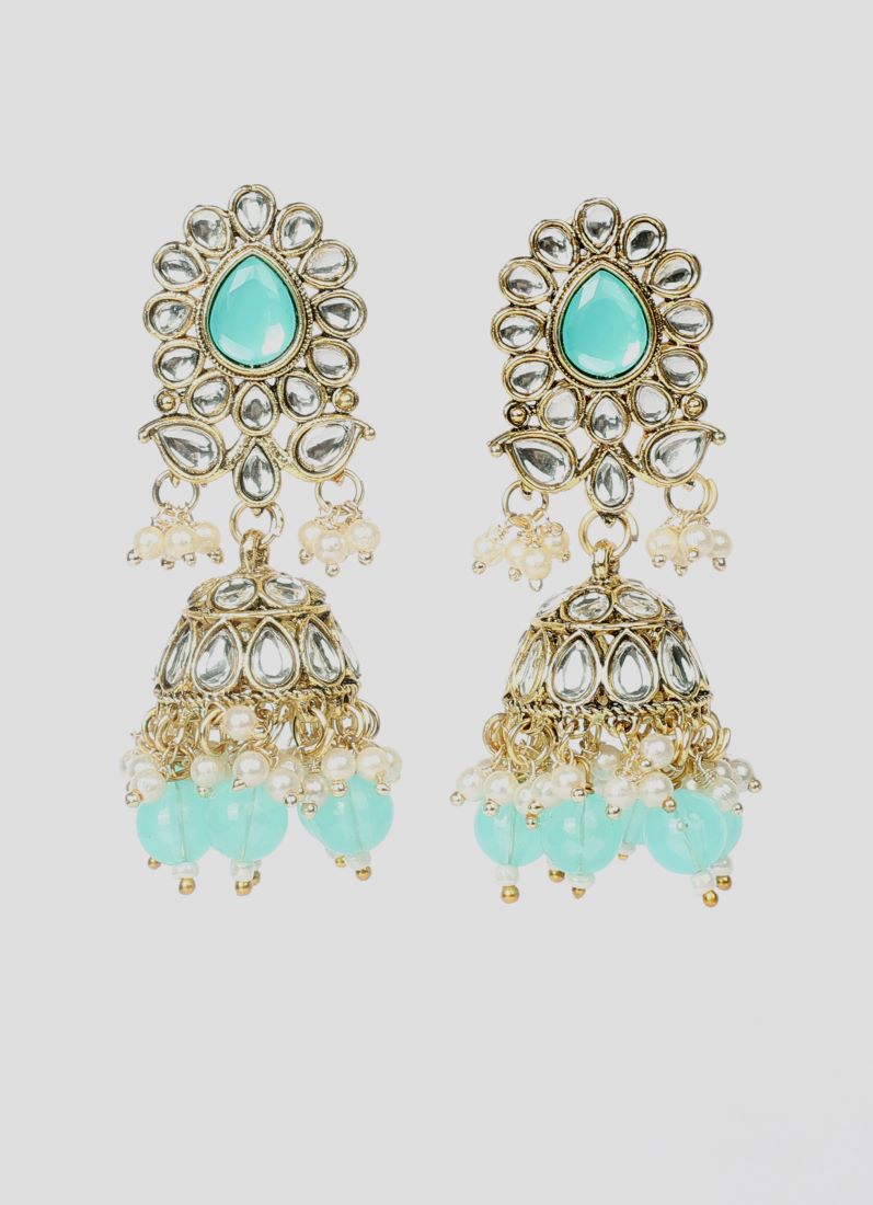 Light Blue Kundan Antique Gold Choker Set