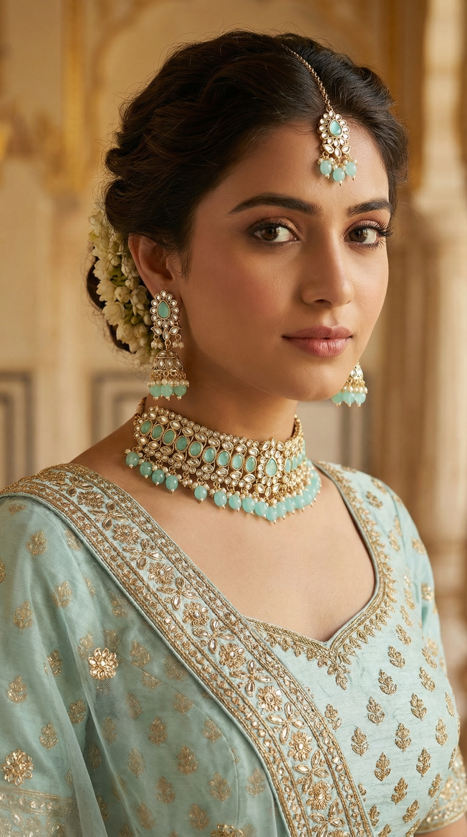Light Sea Blue Kundan Choker Set